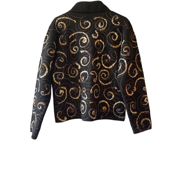 IceIandic Designs Swirls Boiled Wool Button Front Black Gold Jacket Large Women - Picture 2 of 6